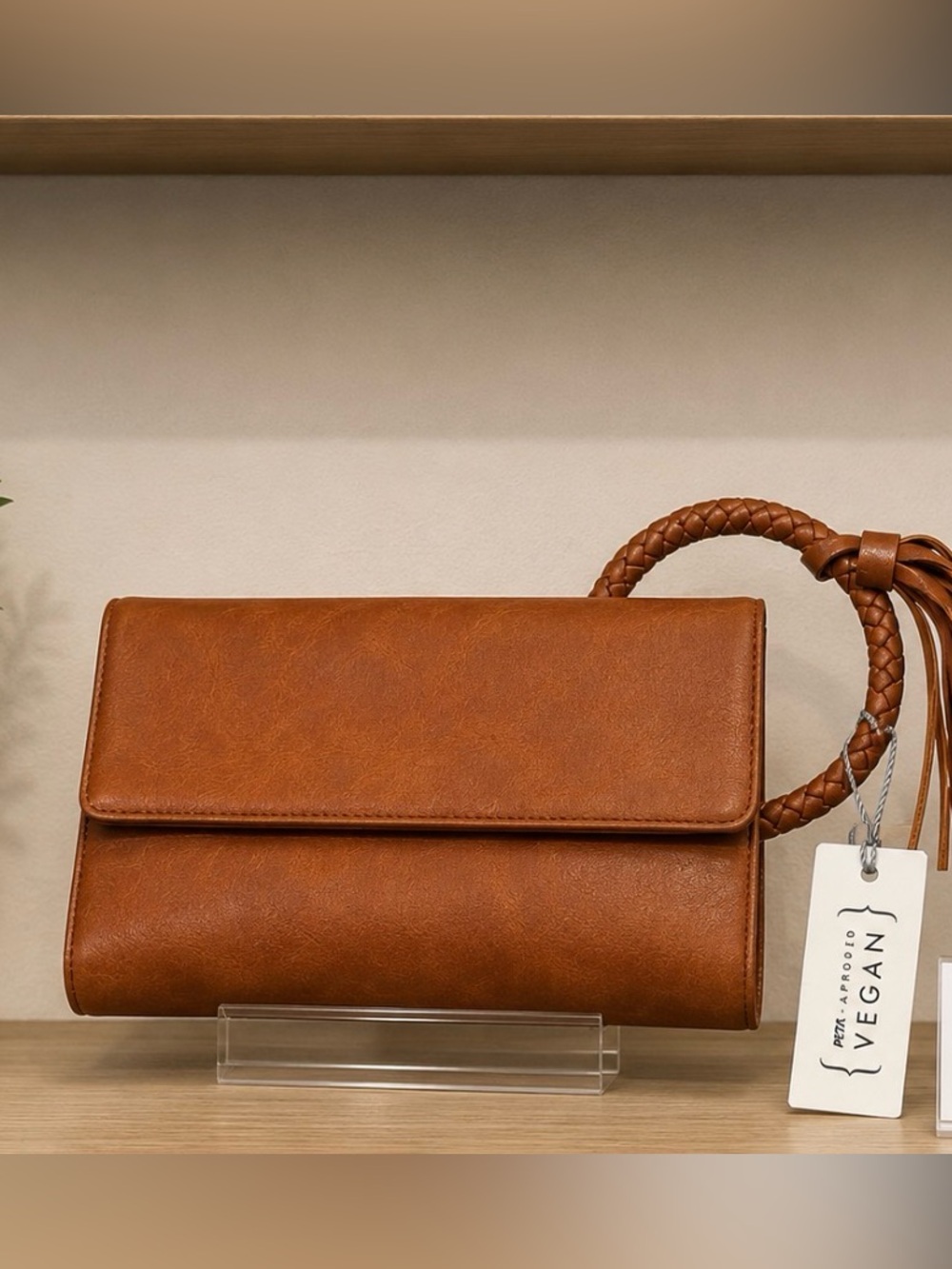 Vegan light brown Woven-Handle Wallet